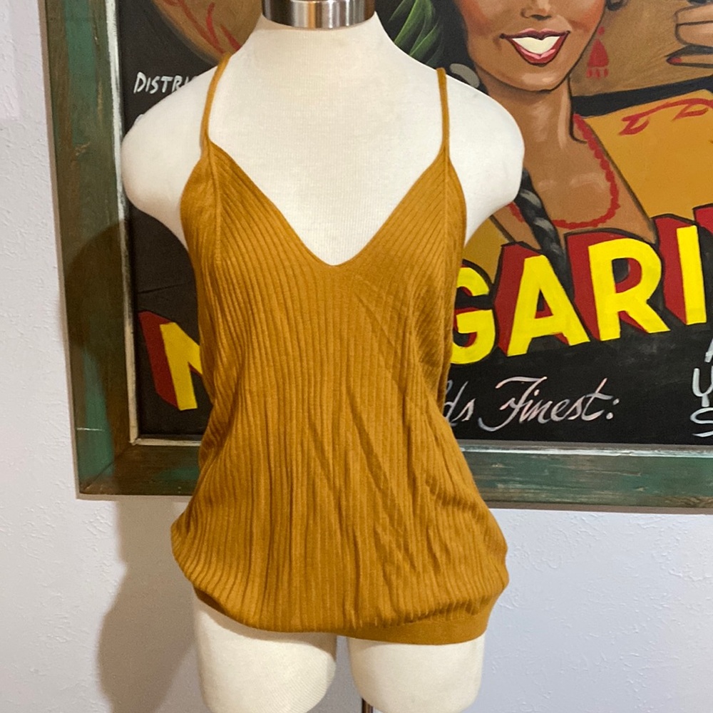 NWT Anthropologie Gold Ribbed Strappy Tank Top XL
